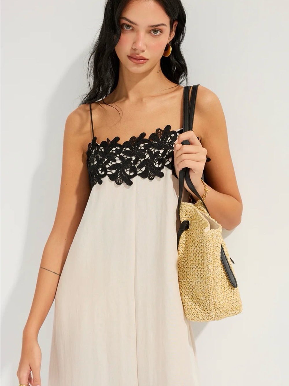 Commense Cream Maxi Slip with Black Lace Bandeau - Picture 5 of 9